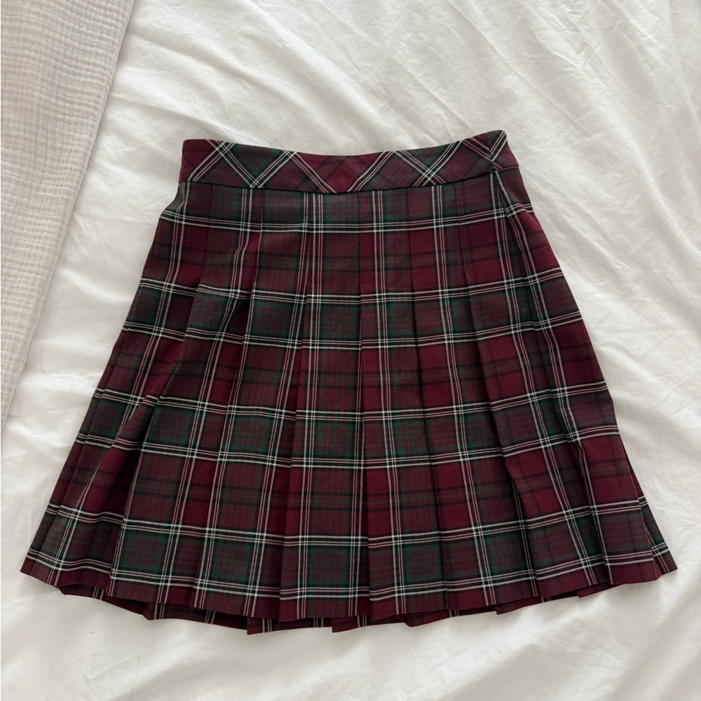 SUNDAY BEST ARITZIA Plaid Pleated Mini Skirt - Burgundy